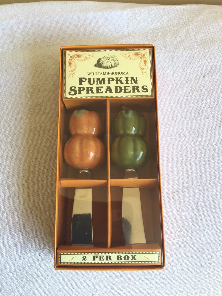 New Williams Sonoma Ceramic Pumpkin Spreaders 2 Per Box Charcuterie Kitchen Tool