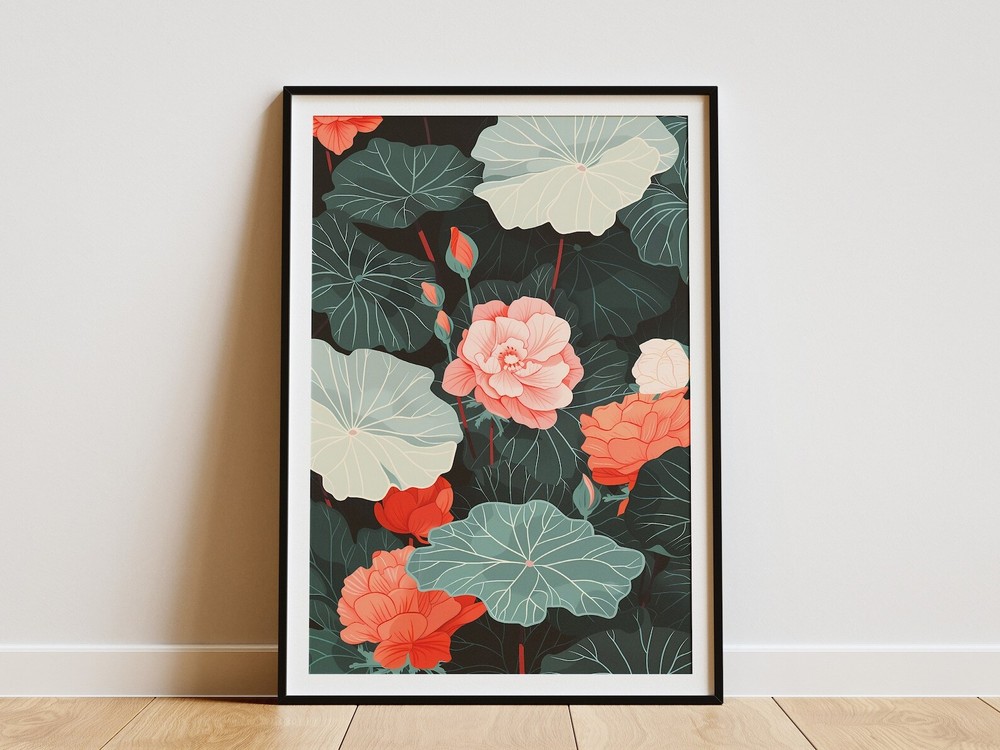 Bohemian Floral Wall Art Print Minimalist Botanical Poster Green And Pink