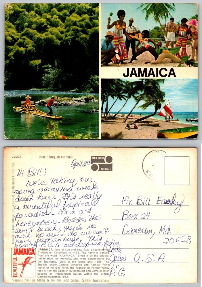 Vintage JOHN HINDE Postcard - JAMAICA Tropical Beach Culture River Scene