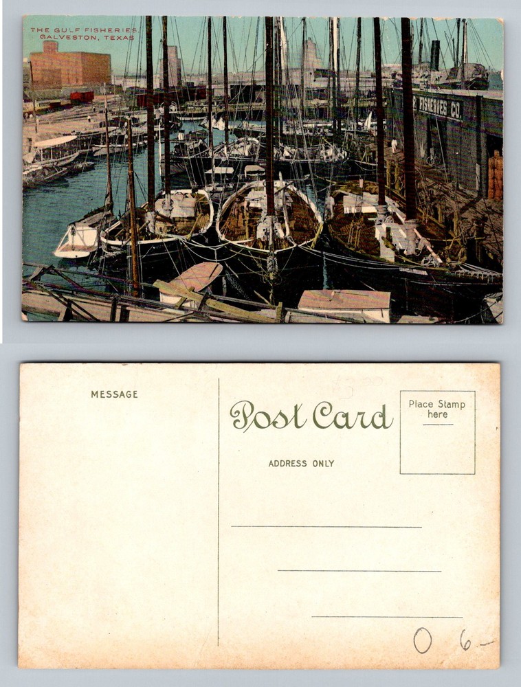 Galveston, TX-Texas, Gulf Fisheries Harbor Docks Fishing Boats Vintage Postcard