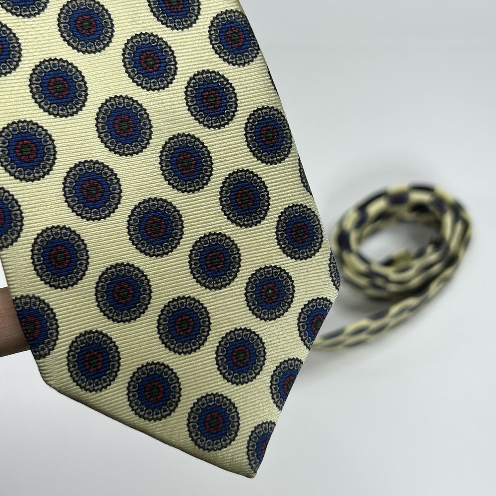 John Charles, Ltd. Beige Silk Medallion Woven Pointed Tie w/ Logo Accent