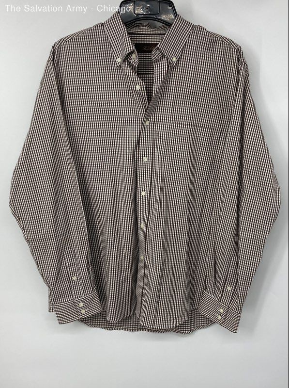 Tasso Elba Mens Brown Plaid Collared Long Sleeve Button-Up Shirt Size L