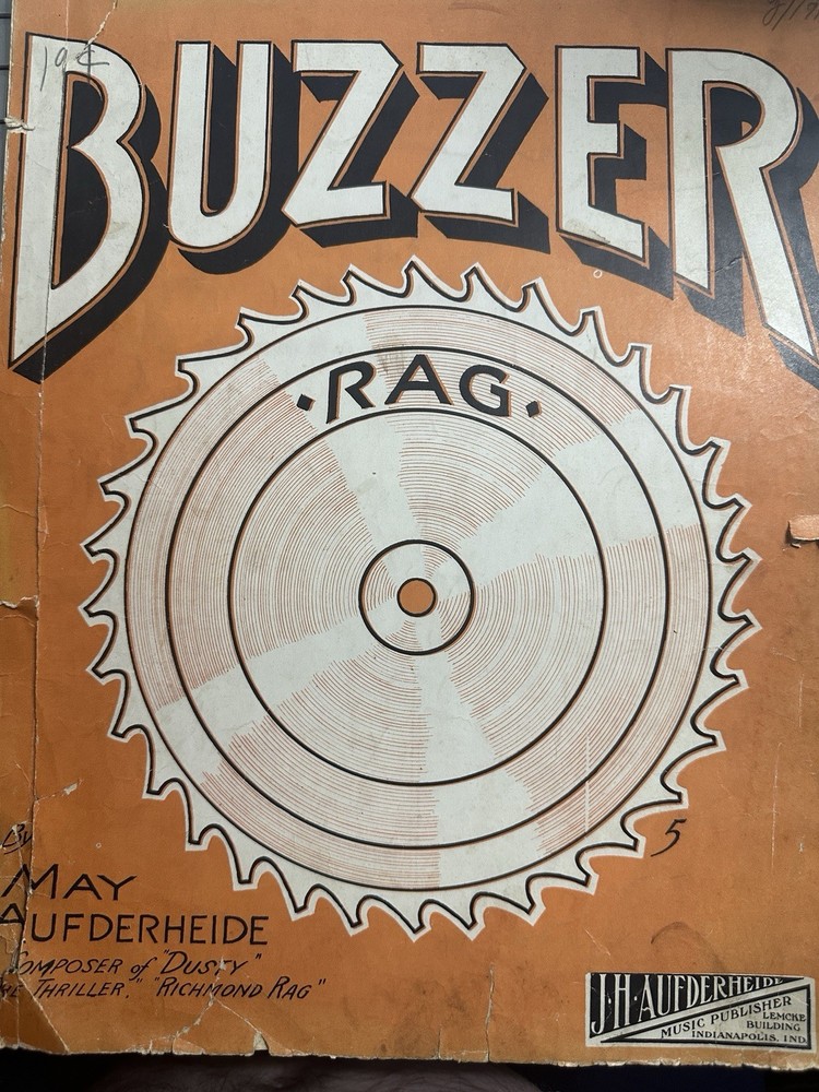 1909 11x14 Indianapolis Ragtime Sheet Music BUZZER RAG by Aufderheide