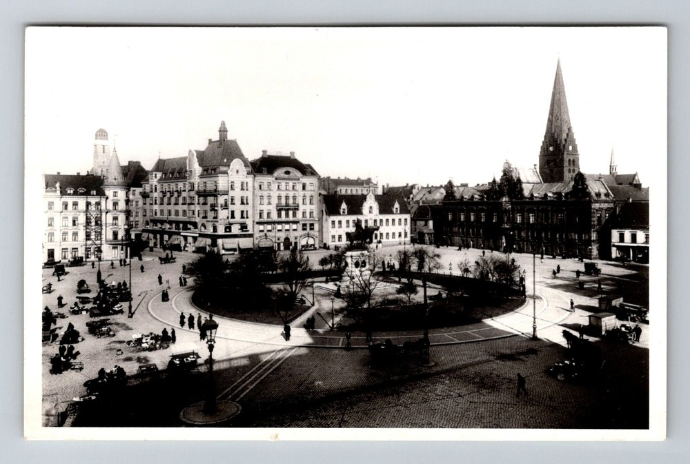 Sweden- Malmo City Square View Statue & Church Old Postal PC Vintage Postcard