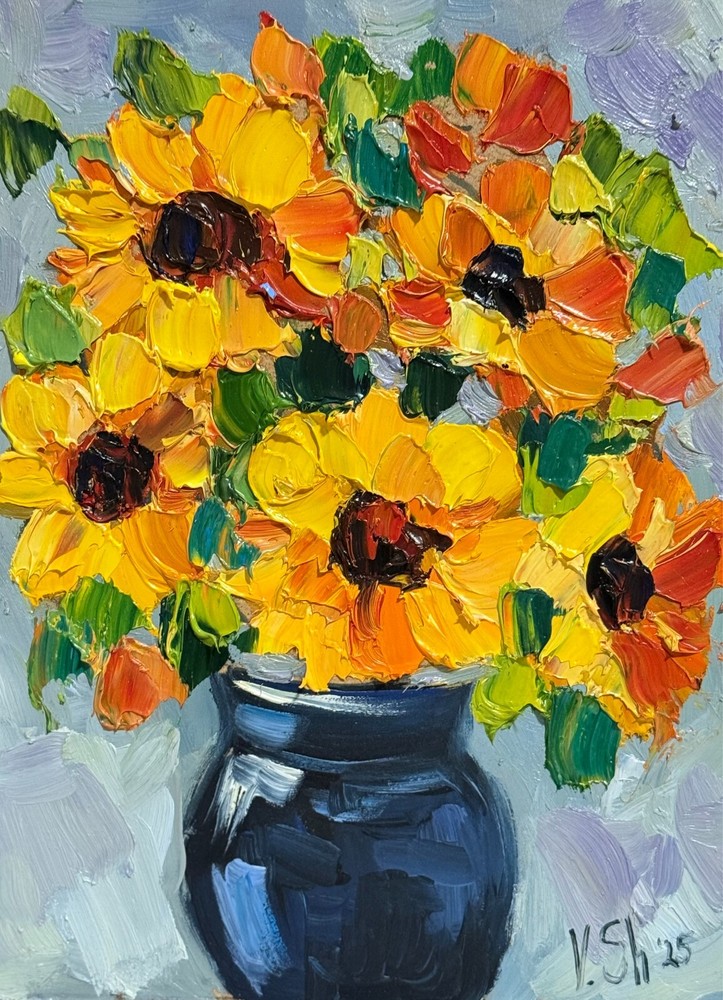 Sunflowers Painting Floral Original Art Impasto Oil Painting Flower Still Life