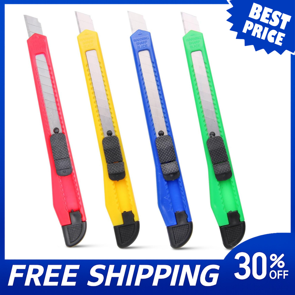4 Pack Retractable Box Cutter Utility Knife Set Carbon Steel Razor Blade Opener.