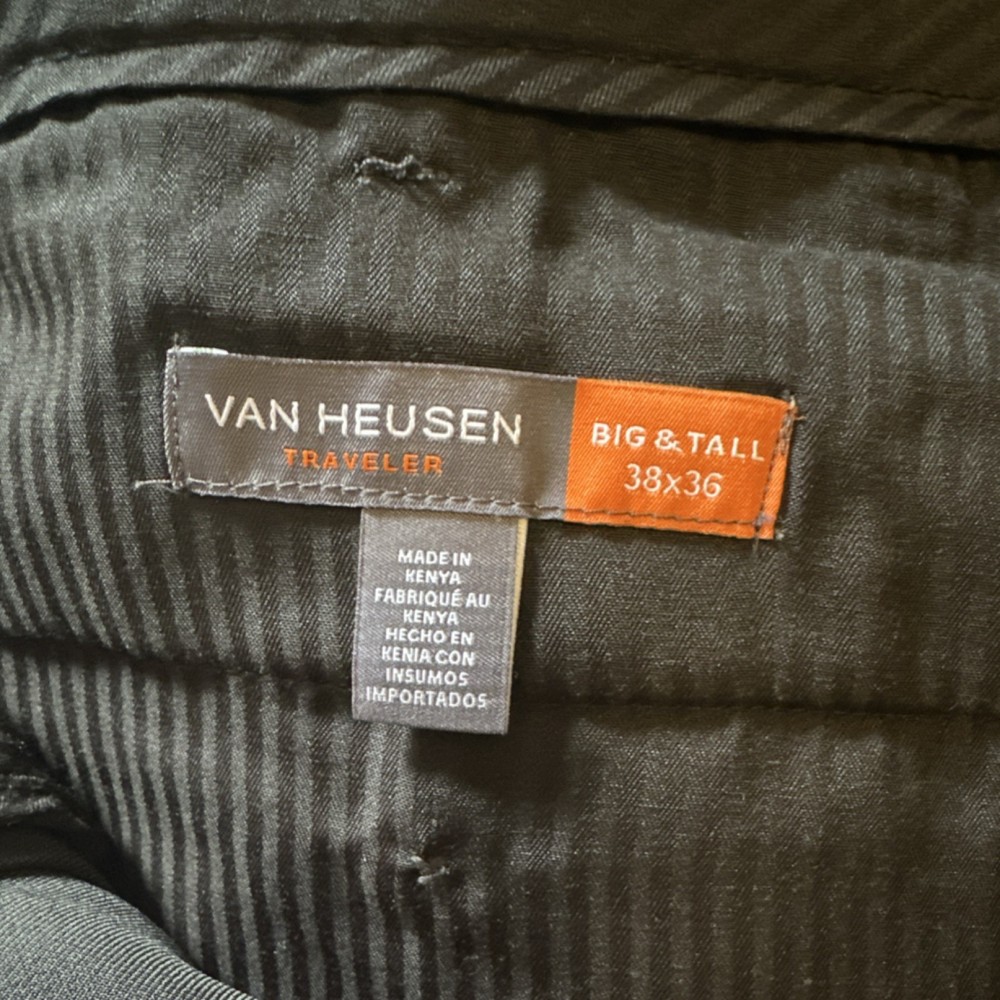 Van Heusen Traveler Big & Tall Dress Pants Black Polyester Blend 38x36