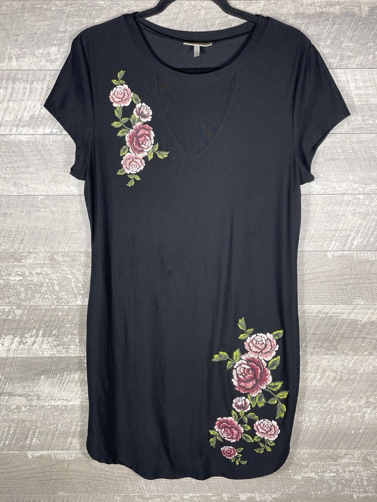 Black Floral Mesh T Shirt Dress Size XL Fairy Grunge Whimsigoth Dark Romantic