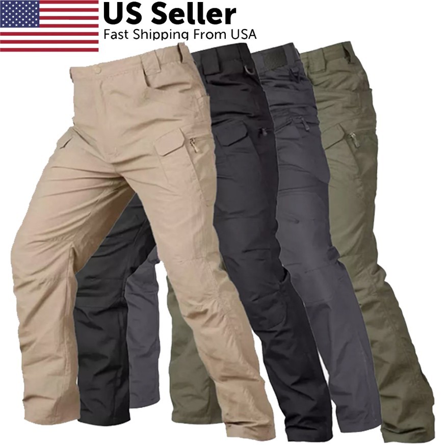 Men's Tactical Work Cargo Pants Waterproof Hiking Outdoor Combat Trousers