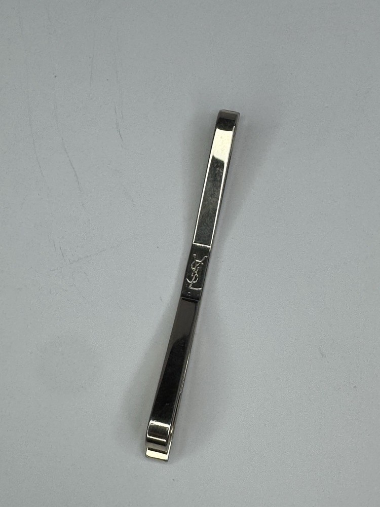 Men's YSL Silver  Tone Tie Bar / Tie Clip, Textured Pattern, Signed