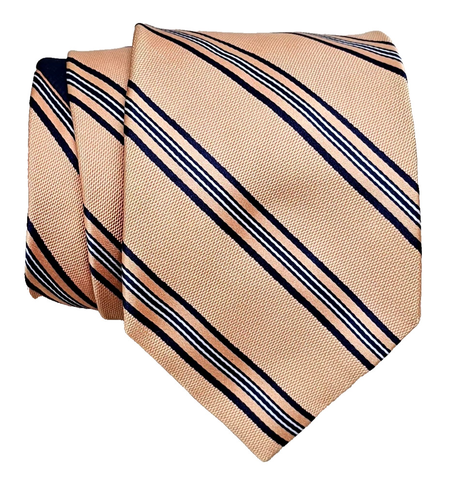 Tommy Hilfiger Classic Stripe Silk Tie Orange Navy Blue 100% Silk  Mens Necktie