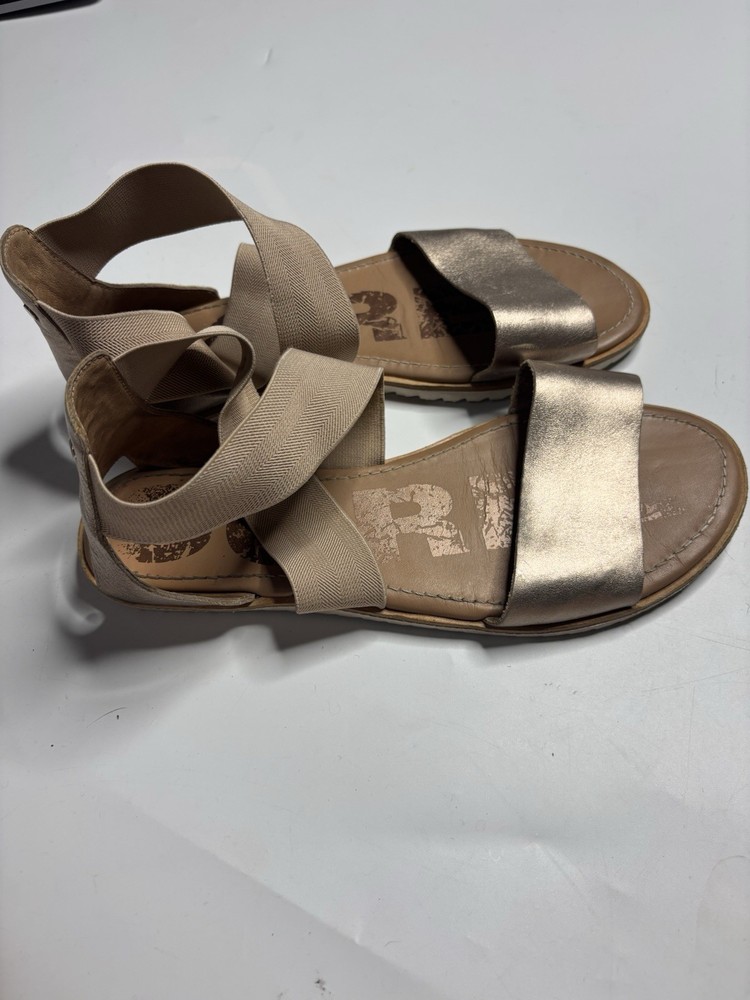 SOREL Ella II Leather Strappy Sandals for Women Size 9.5 Gold Tan Metallic