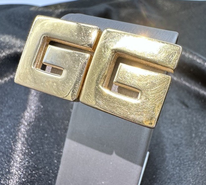 Vintage Givenchy Paris New York Logo “G” Clip On Earrings Gold Tone