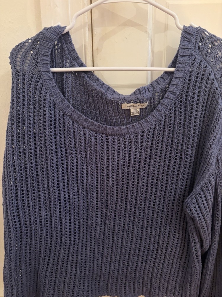American Eagle Blue Knit Scoop Neck Long Sleeve Pullover Sweater Womens L