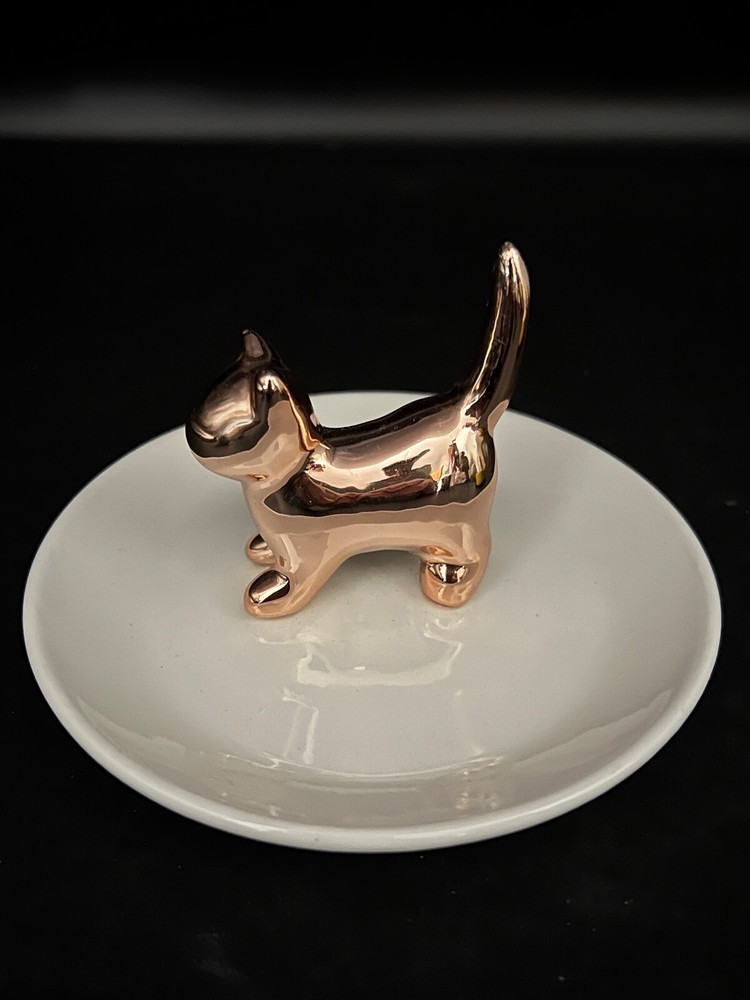 Issac Jacobs Rose Gold Cat Trinket Dish Ring Accessories Holder Holiday Gift