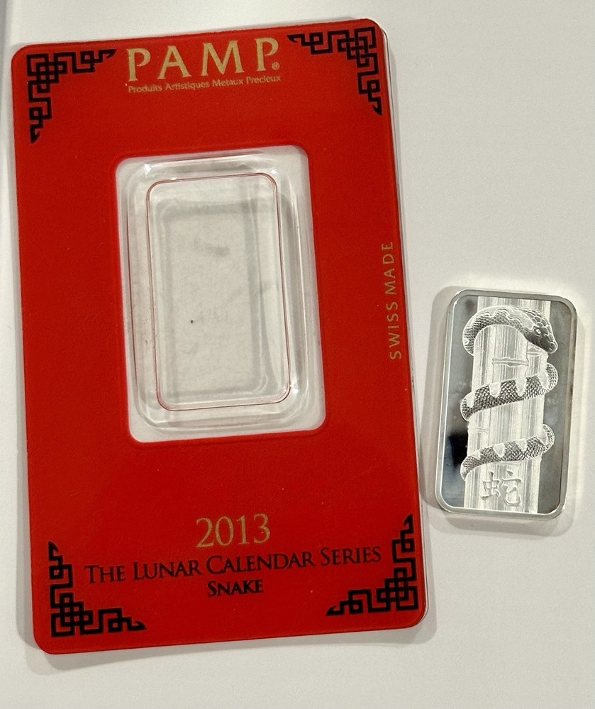 2013 PAMP Suisse Lunar Year Of Snake 10 Gram .999 Fine Silver Bar