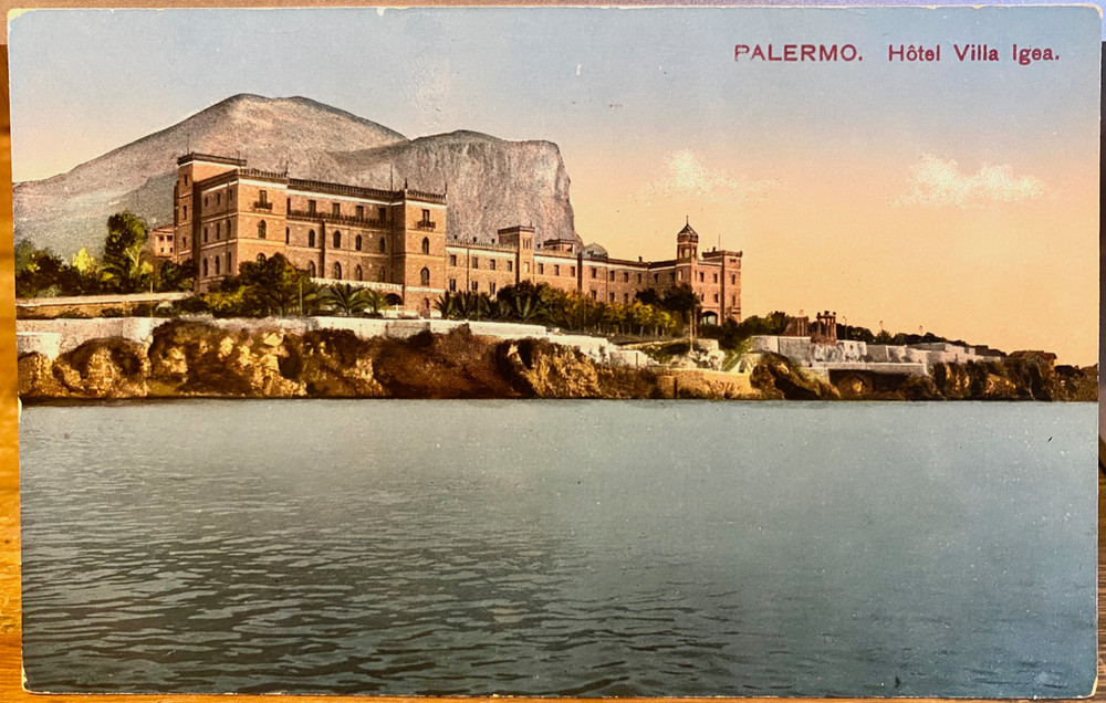 Vintage Postcard PALERMO Grand Hotel VILLA IGEA Sicily Italy MT Pellegrino MTP
