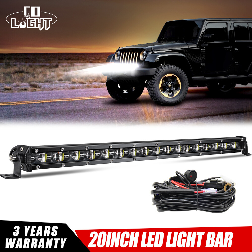 20'' Led Work Light Bar Single Row Spot Flood For Jeep offroad 4wd ATV UTV +Wire