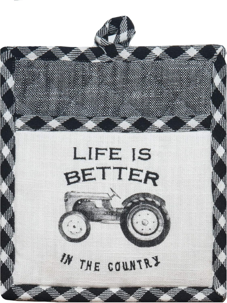 Black and White Farmhouse Kitchen Set with 2 Towels and Oven Mitt