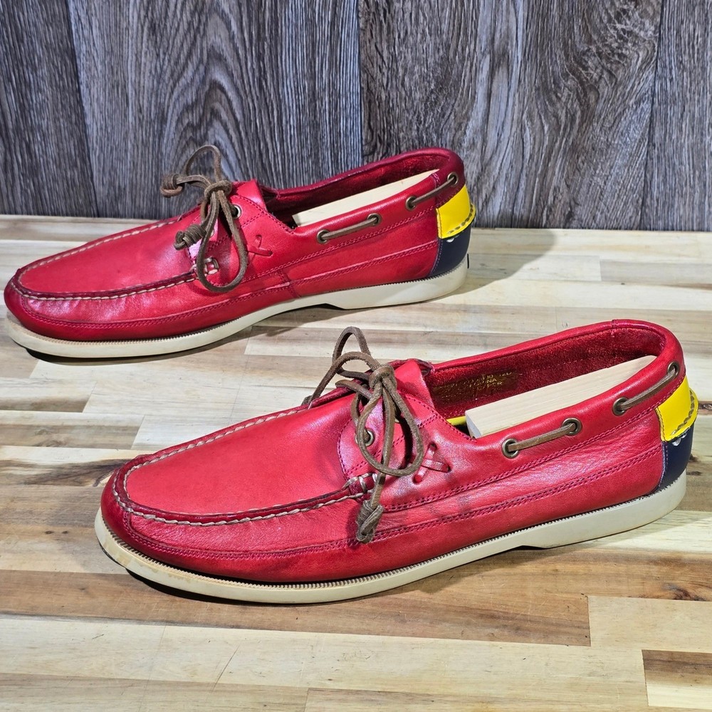Polo Ralph Lauren Red Leather Boat Shoes Mens Size 12 D Nautical Preppy Casual