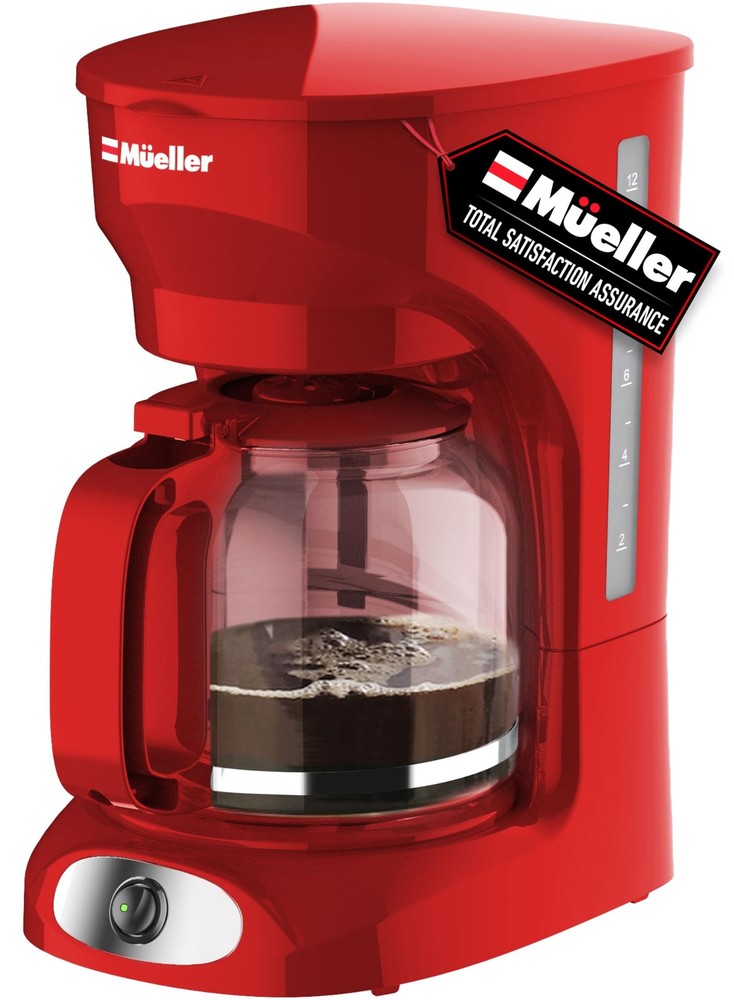 12-Cup Red Coffee Maker with Borosilicate Carafe for Home or Office
