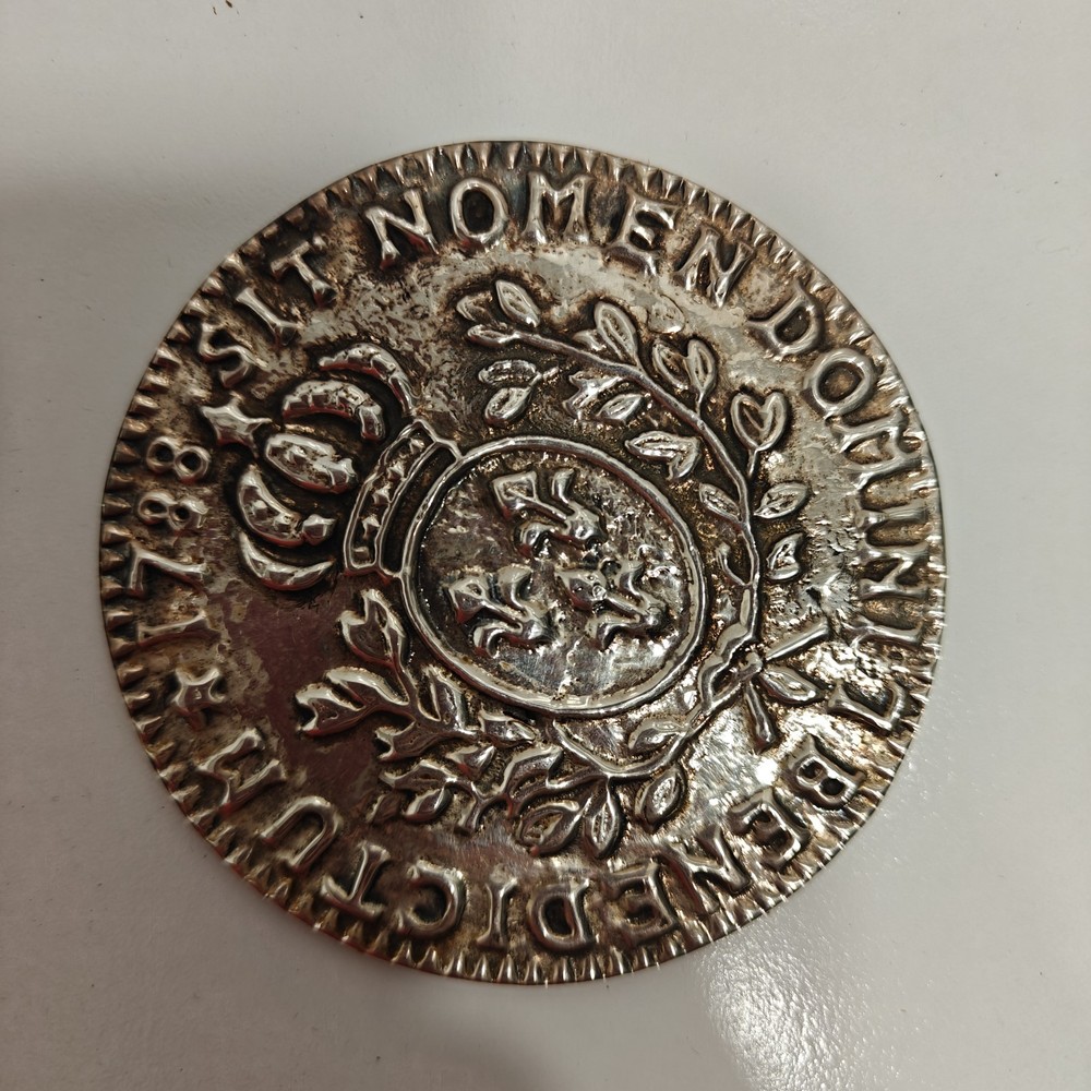 Vintage Brass Coaster Medallion Set of 6 1788 Louis XVI Style France Red Felt...