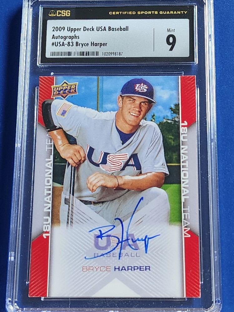 2009 UD USA Baseball #USA-83 Bryce Harper Auto Rookie Card RC (CSG 9/10)