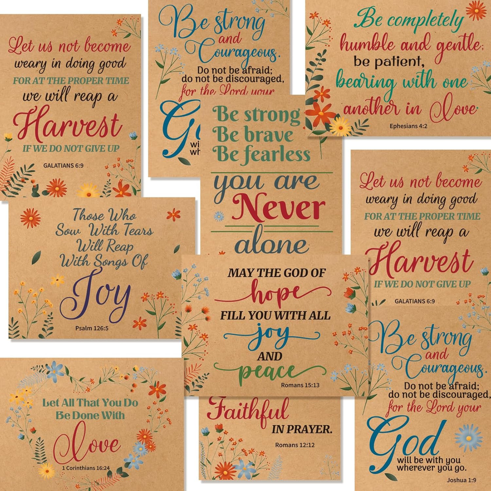 Christan Greeting Cards Kraft 24 Pack Religious Cards with Bible Verse Bulk Moti