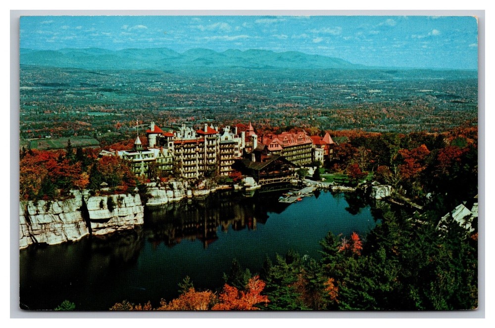 New Paltz NY Aerial View Lake Mohonk Mountain House Resort Hotel Postcard