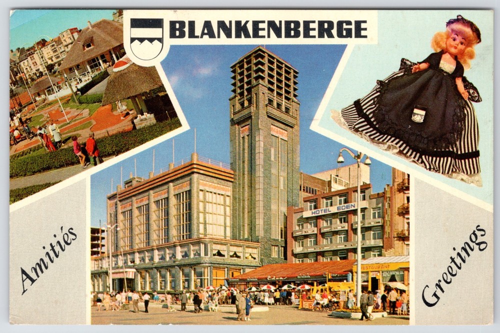 Belgium Blankenberge Casino Hotel Eden Street View Doll c1963 Postcard