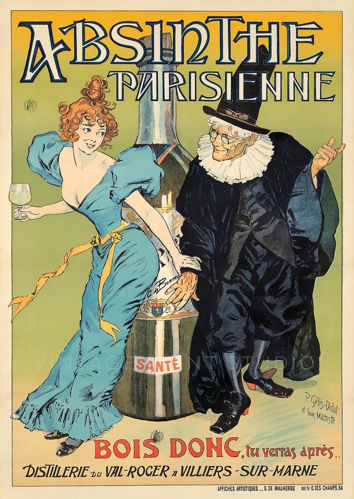 French Absinthe Parisienne 1896 Art Nouveau Liquor Giclee Canvas Print 20x28-image