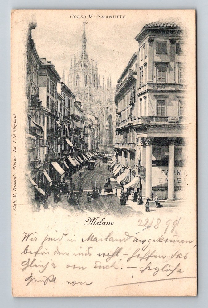 Italy- Milan Busy Emanuele Street Scene PC Postal Old Card View Vintage Postcard