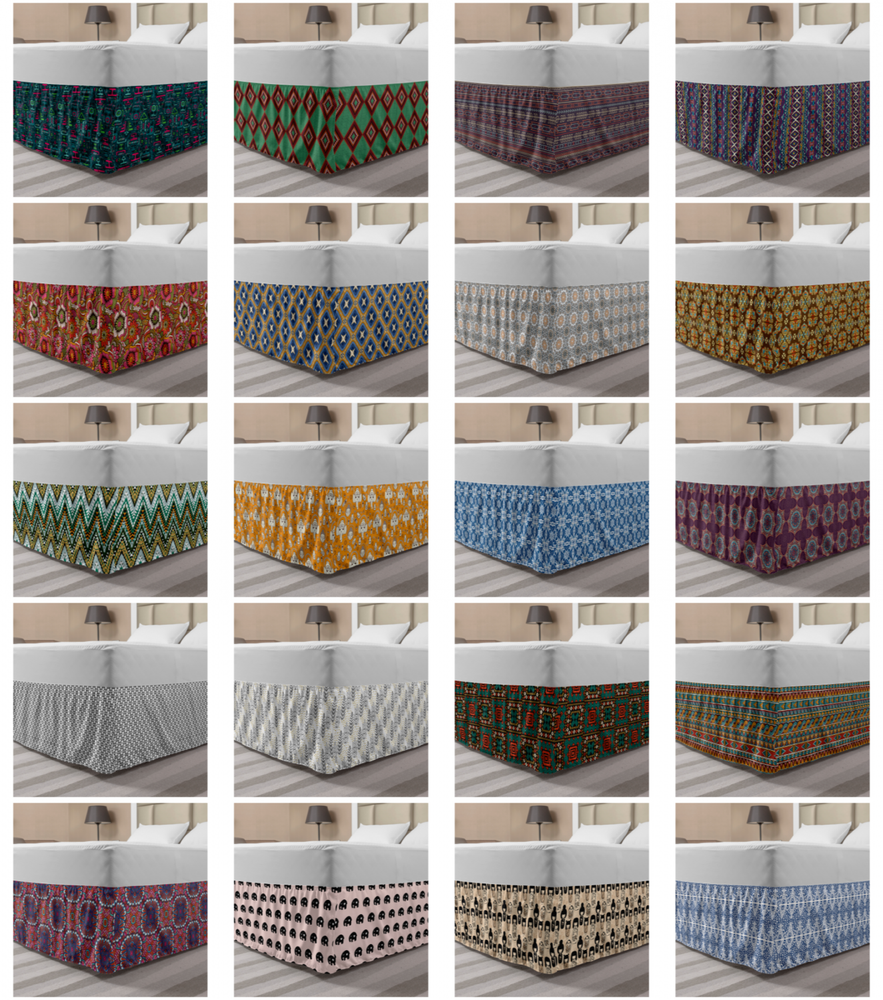 Ambesonne Oriental Bedskirt Elastic Wrap Around Skirt Gathered Design