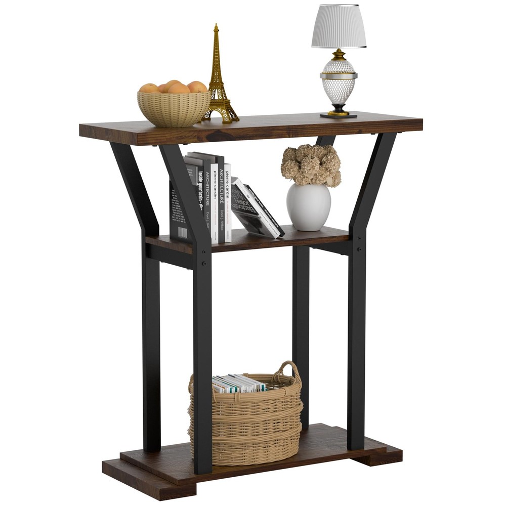 Industrial 3-Tier Narrow Console Table for Entryway or Living Room Space-Saving Design