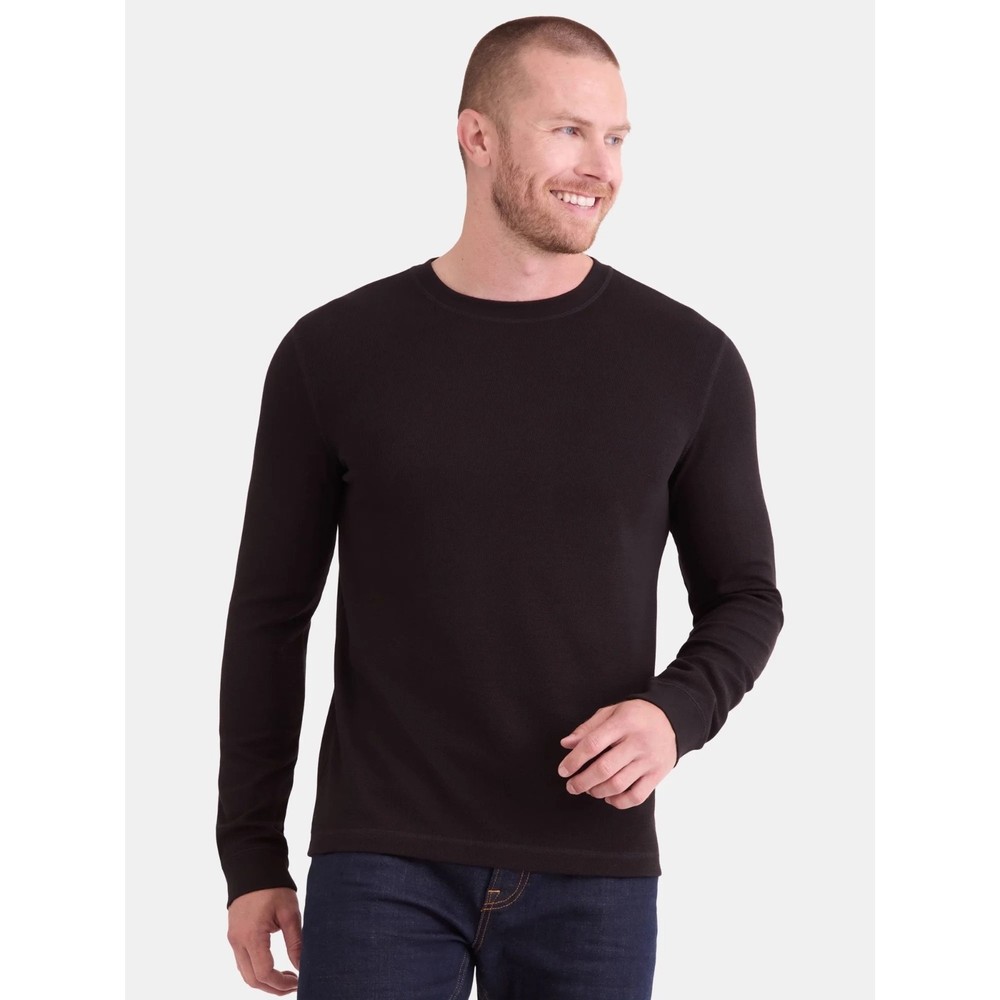 Men's 2XL  Thermal Crewneck Tee with Long Sleeves Black New