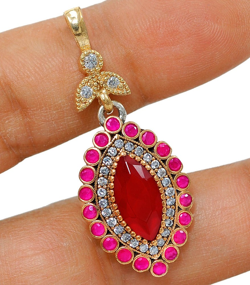 Ottoman Empire Style 4CT Treated Ruby 925 Sterling Silver Pendant BO20