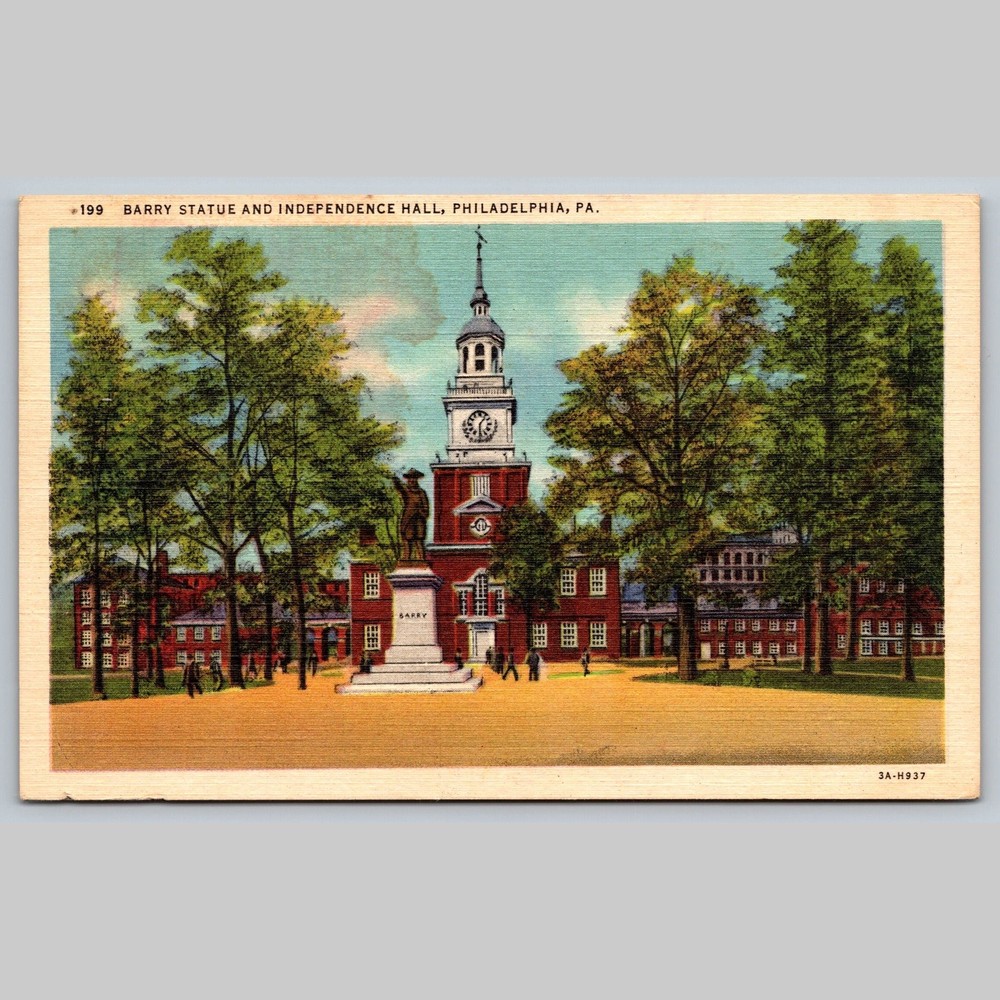 Postcard Barry Statue Independence Hall Philadelphia PA