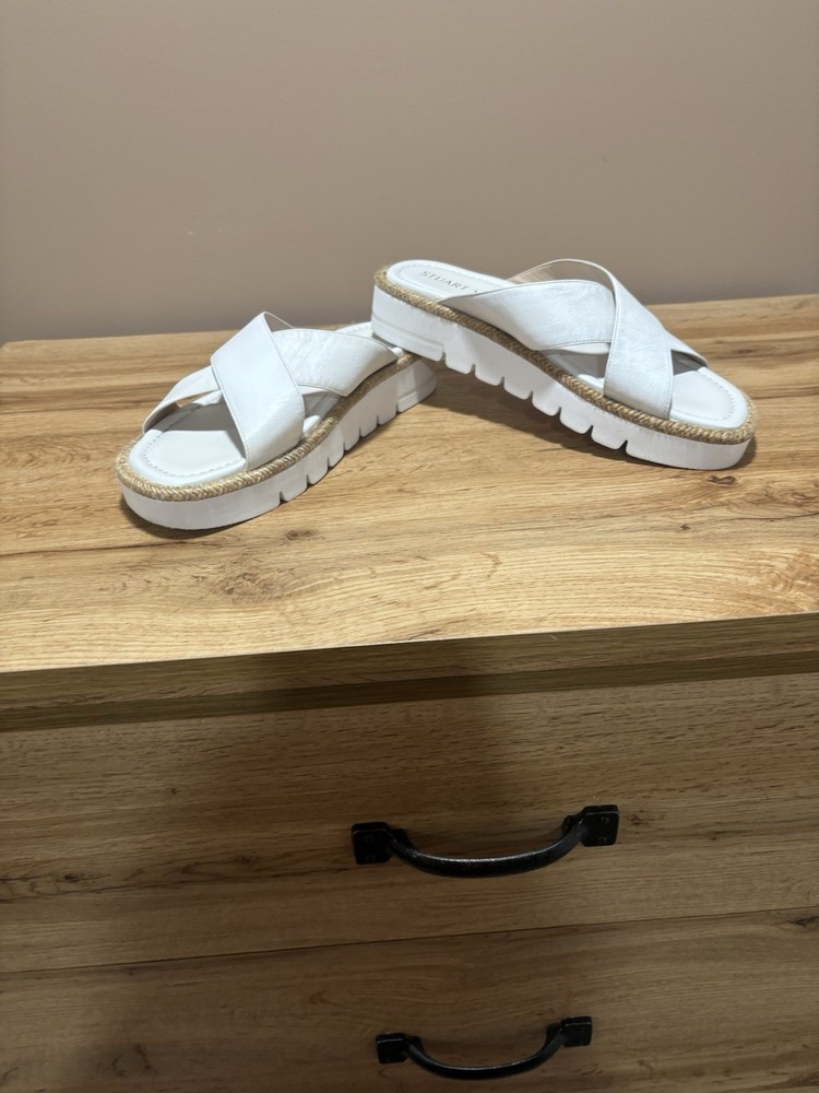 STUART WEITZMAN Roza Lift Slide Sandal ESPADRILLE CRISS  WHITE 9