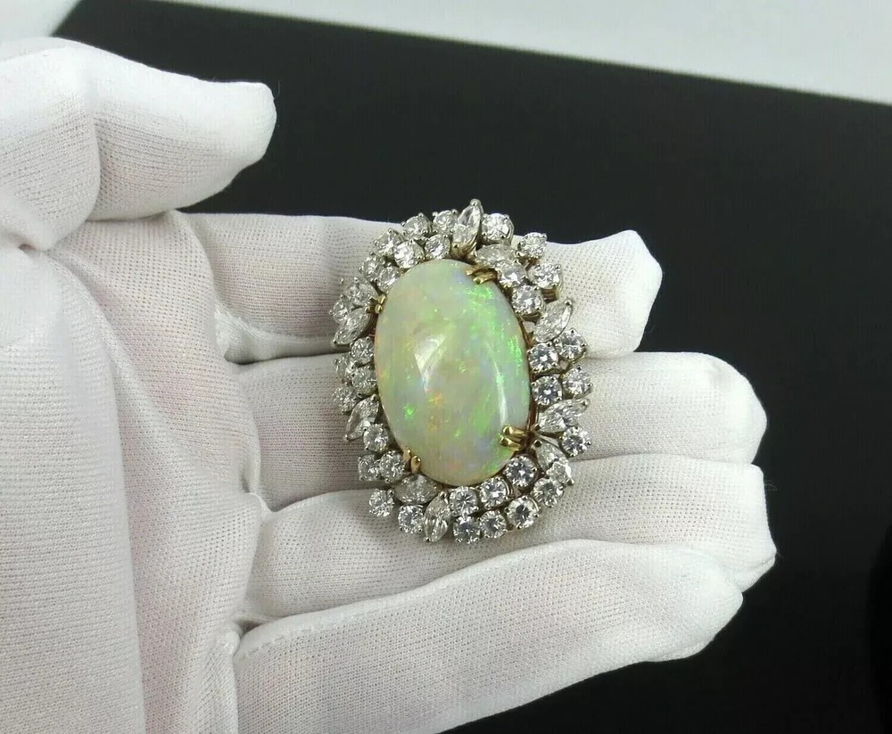 5Ct Oval Lab-Created Fire Opal Diamond Unisex Brooch Pin 14k Yellow Gold Plated