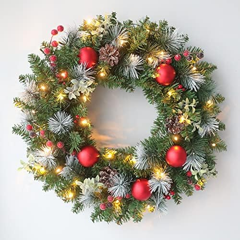 Pre-Lit Christmas Wreath with Lights Artificial Christmas Wreath Decorated with