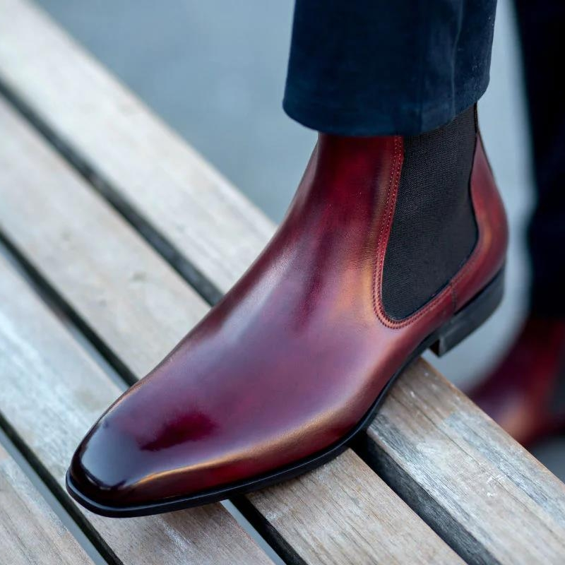 2023 Trendy Red Chelsea Boots for Men Business Casual Slip-On Style