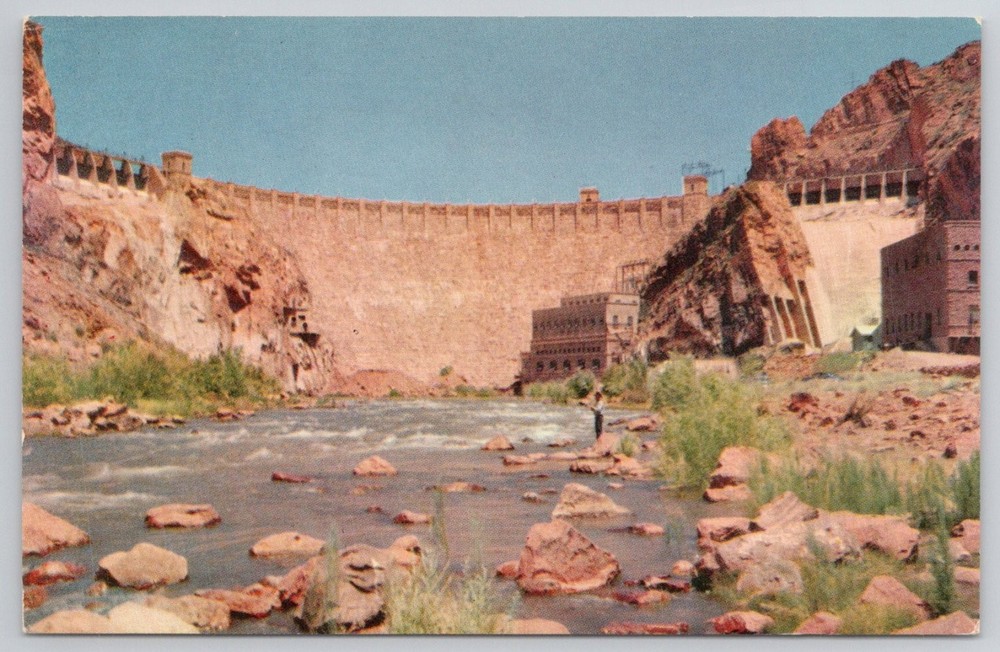 Roosevelt Dam Arizona Salt River Vintage Chrome Postcard Union 76 Gasoline