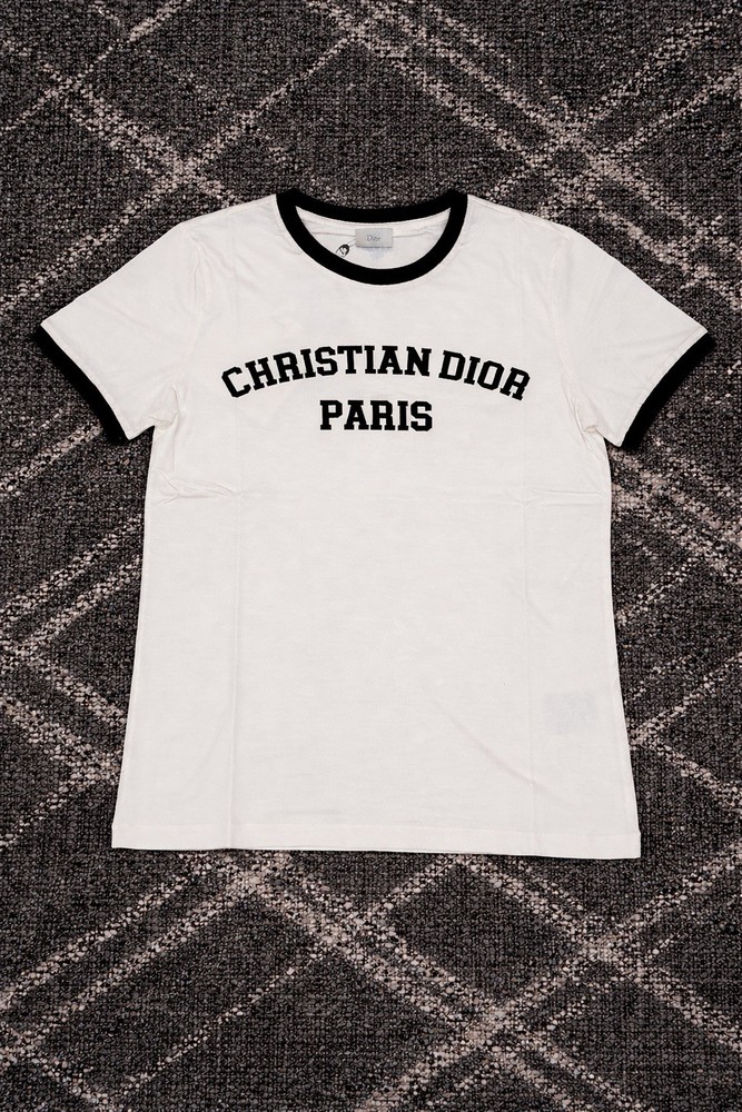 Christian Dior White Black Cotton Linen Jersey T-Shirt Size S