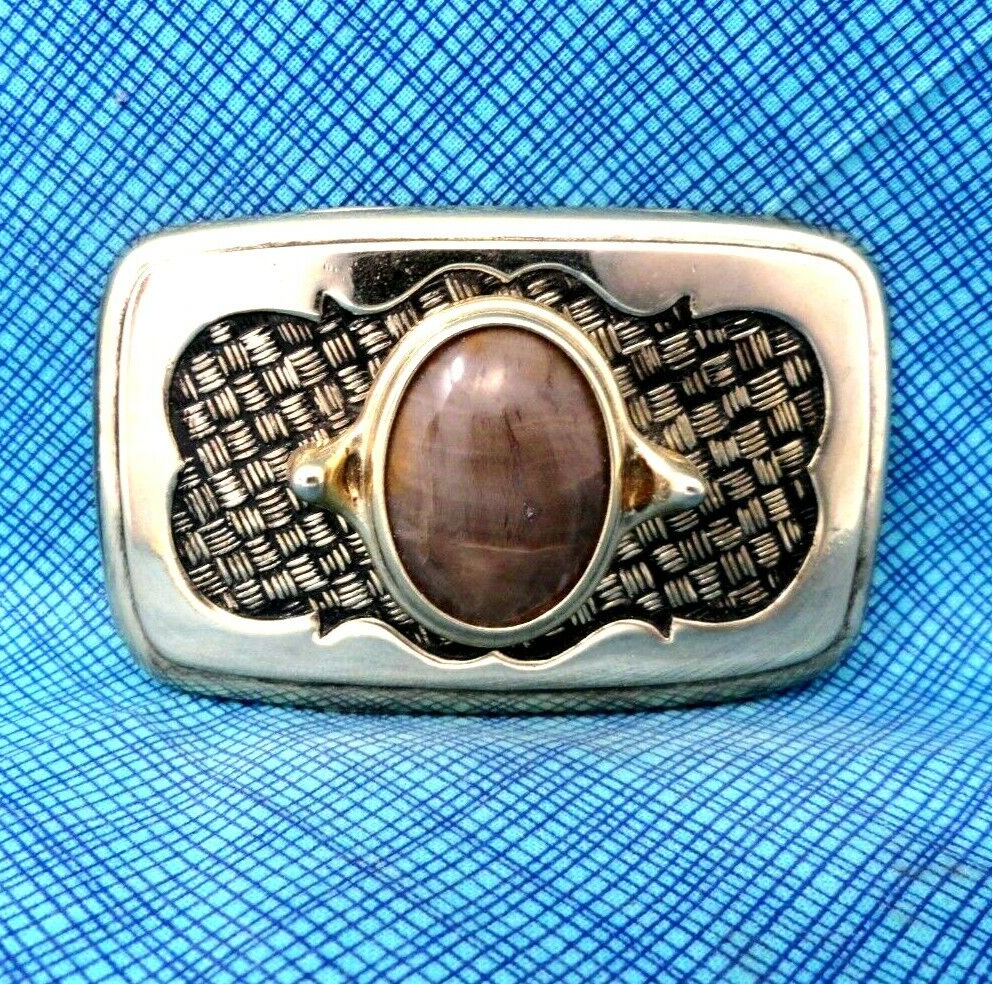 Classic Western Belt Buckle Cowboy Brown Layered Agate Cowgirl Vintage 80s  .A23