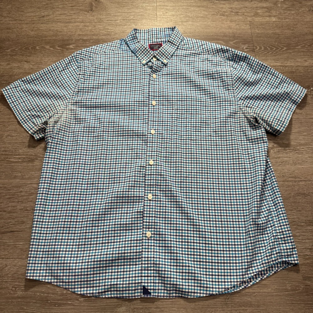 UNTUCKit Shirt Mens XL Gingham Check Button Up Short Sleeve Casual Cotton Preppy