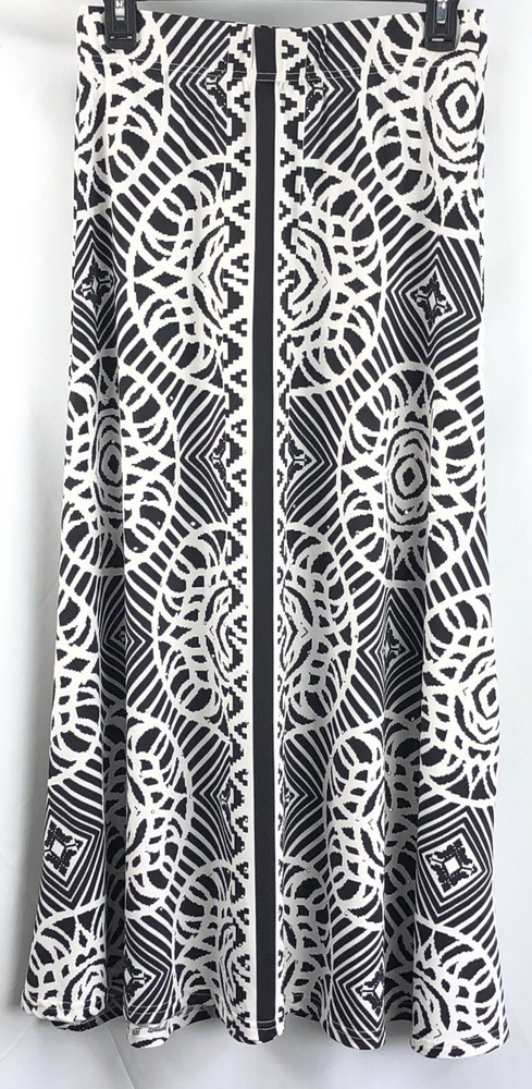 Vintage 90s Black & White Geometric Studded Maxi Skirt Size S Stretch A-Line 28 Waist