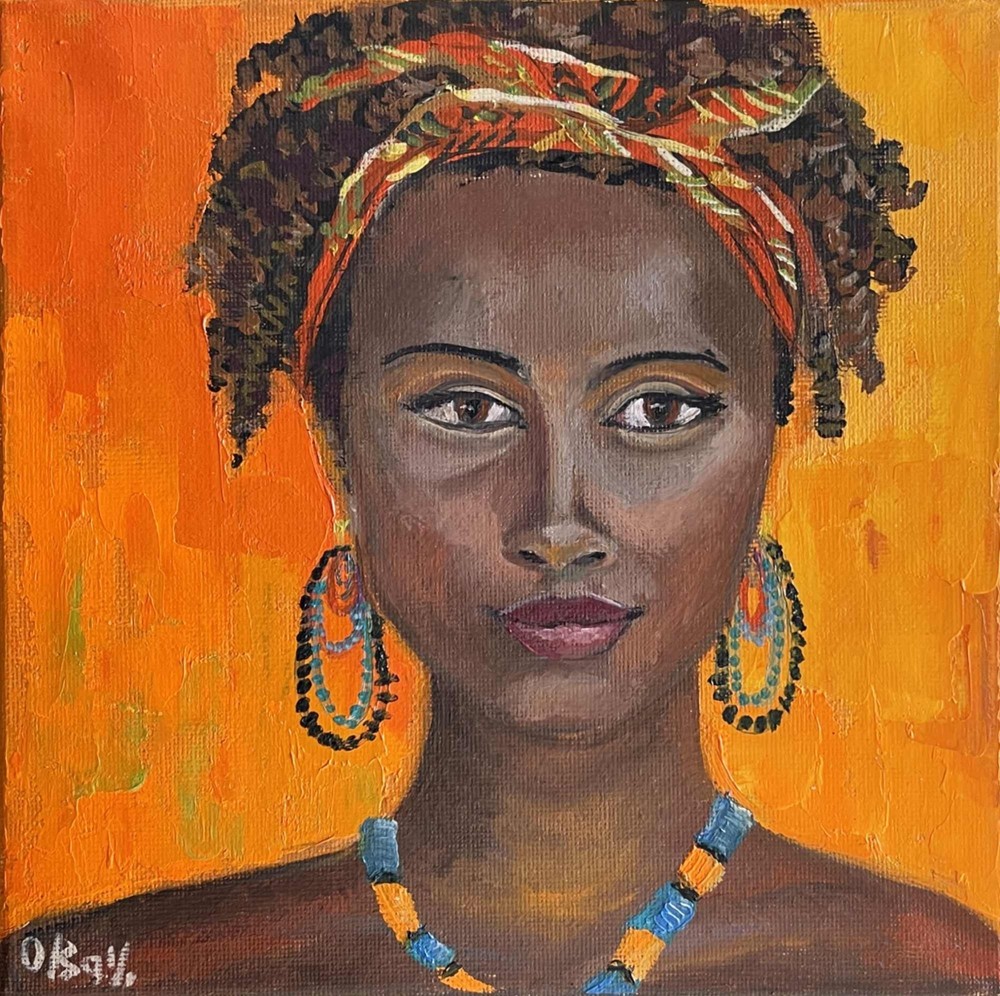 African American Woman Painting Original Art Impasto Oil Painting 8x8