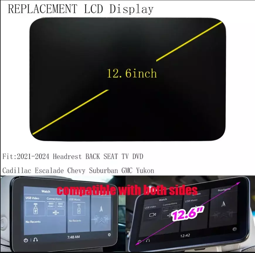 85100044 84824745 LCD Display 2021-24 Suburban GMC Yukon XL Headrest BACK SEAT