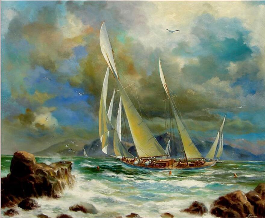 Large oil painting landscape Sailboat handpainted on canvas Wall Deco Modern Art