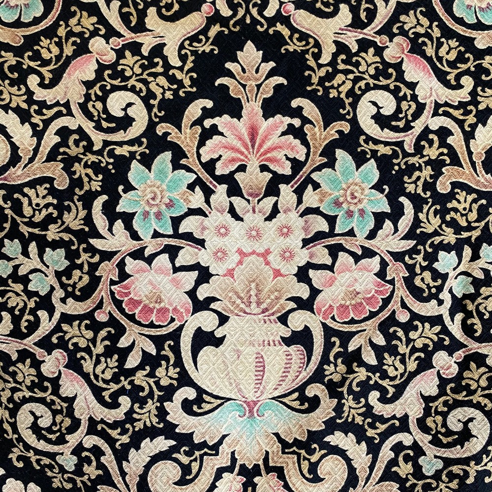 1900 Antique French black fabric floral faded heavy weight upholstery material